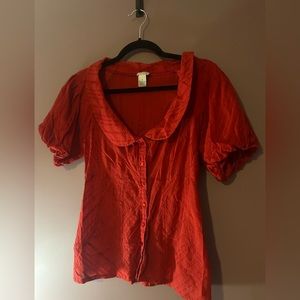 Anthropologie Odille red blouse with puffy sleeves size 8